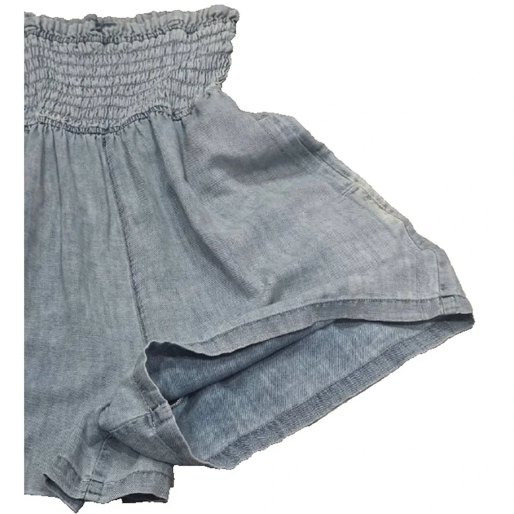Anthropologie Pilcro Sleeveless Smocked Preppy Y2K Romper Washed Blue XS A004896 - Picture 8 of 11